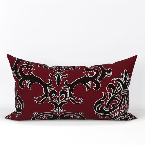 Lounge Lizard Damask Burgundy Red and Black Lumbar Throw Pillow Cover on Lexington  Cotton
