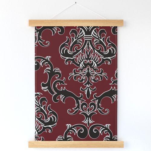 Lounge Lizard Damask Burgundy Red and Black Wall Art