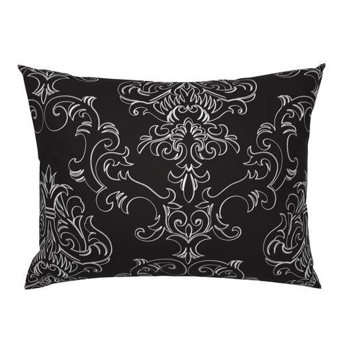 Lounge Lizard Damask Black White Standard Pillow Sham on Isabella