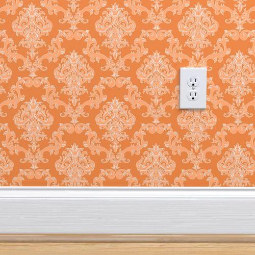 Lounge Lizard Damask Orange Extra Durable Vinyl