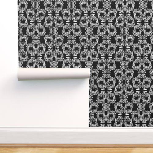 Noah' Skull Damask Black, White Traditional Wallpaper