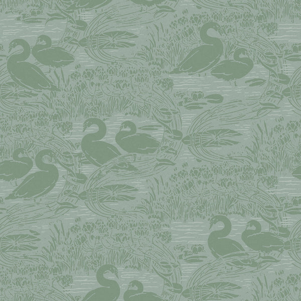 Swans Jade Green Wallcovering