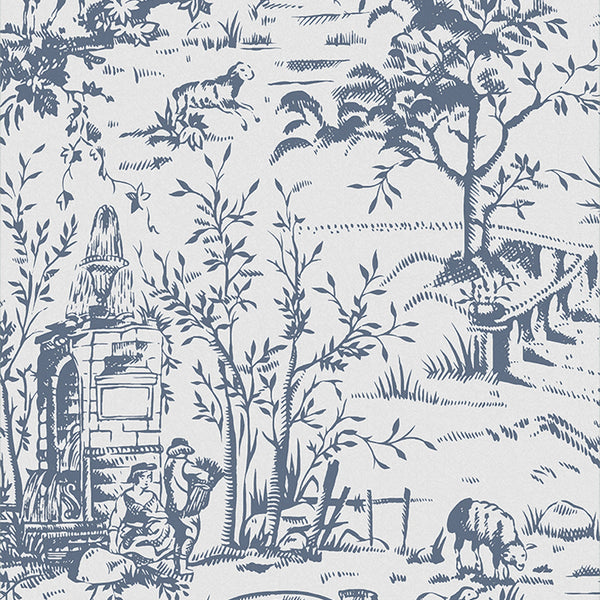 Toile de Jouy Dark Seaspray Blue Wallcovering