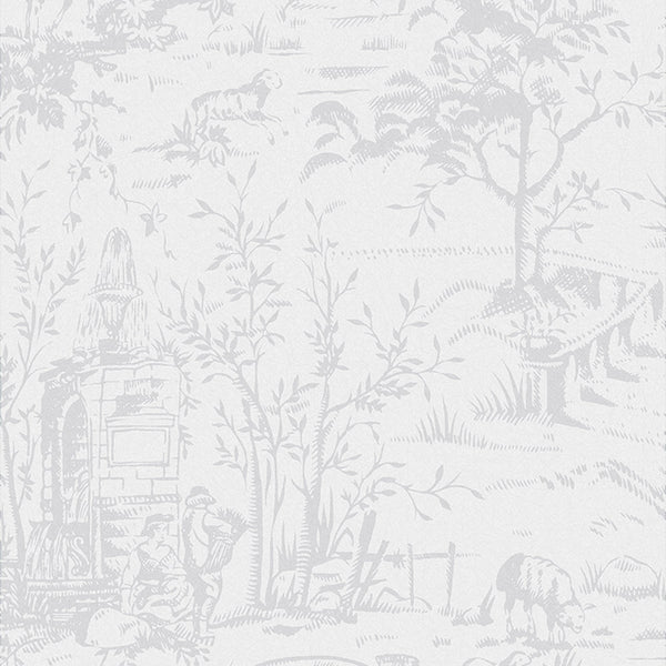 Toile de Jouy Sugared Grey Wallcovering