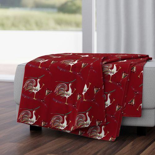 Rooster Martinis Red Throw Blanket on Vitali