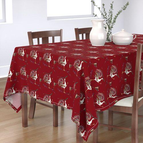 Rooster Martinis Red Rectangular Table Cloth