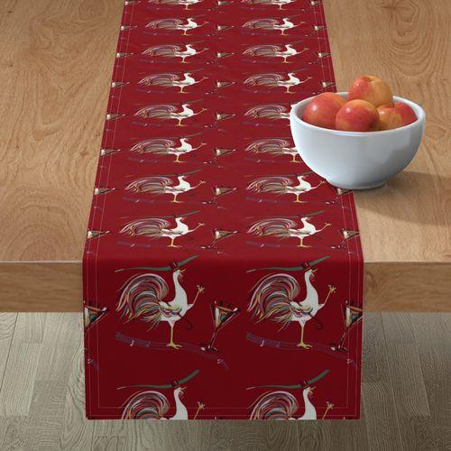 Rooster Martinis Red Table Runner on Lilly