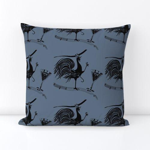 Rooster Martini's Blue  Square Throw Pillow Cover on Lexington