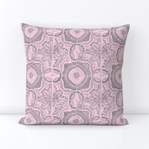 Barcelona Spanish Tile Mauve Pink  Square Throw Pillow Cover on Lexington