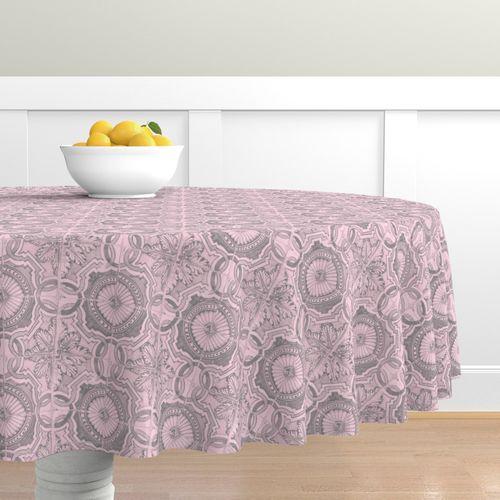 Barcelona Spanish Tile Mauve Pink Round Table Cloth on Lilly