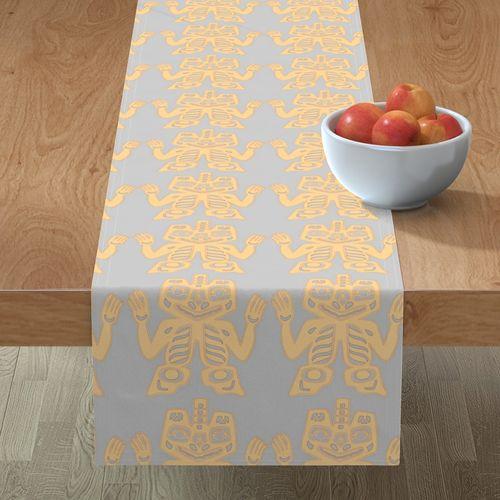 DWH-68112 Tiki Wiki Lounge Cream Table Runner on Lilly Light Gray designer-wallcoverings-los-angeles