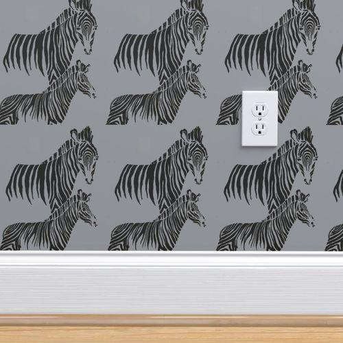 Zepellin Zebras Grey, Black Traditional | Retro Walls