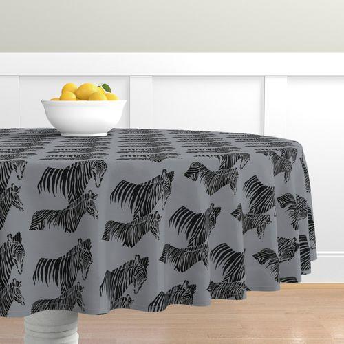 Zepellin Zebras Grey, Black Round Table Cloth on Lilly 