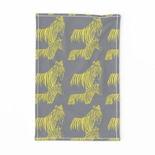 Zepellin Zebras Yellow, Grey Tea Towel on Lexington 