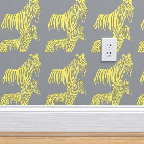 Zepellin Zebras Yellow, Grey Traditional | Retro Walls