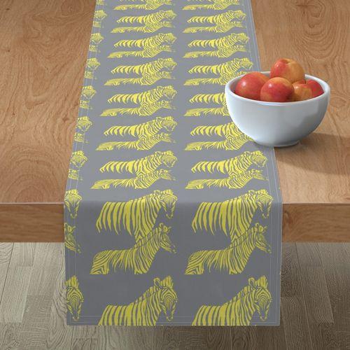 Zepellin Zebras Yellow, Grey Table Runner on Lilly 