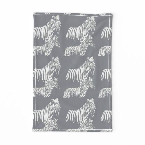 Zepellin Zebras White, Grey Tea Towel on Lexington 