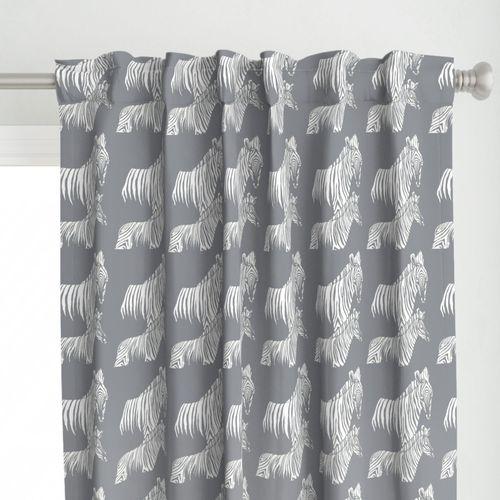 Zepellin Zebras White, Grey  Curtain Panel on Lexington  