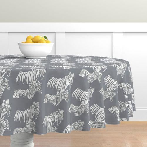 Zepellin Zebras White, Grey Round Table Cloth on Lilly 