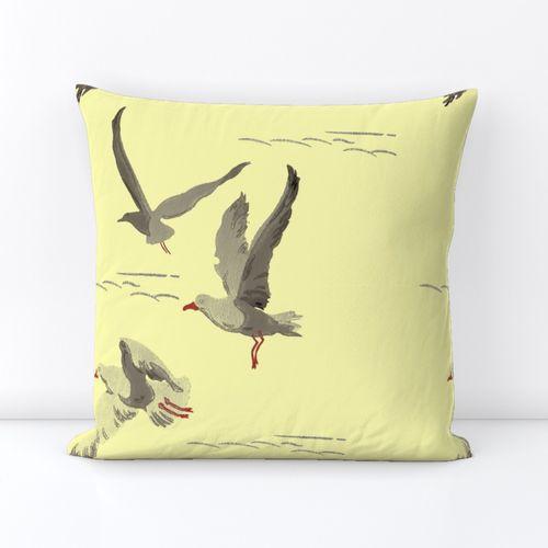 Gregorious Gulls Yellow  Square Throw Pillow Cover on Lexington