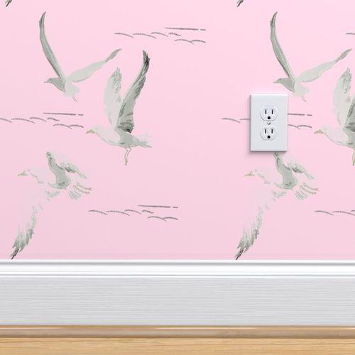 Gregorious Gulls Pink Traditional Wallpaper