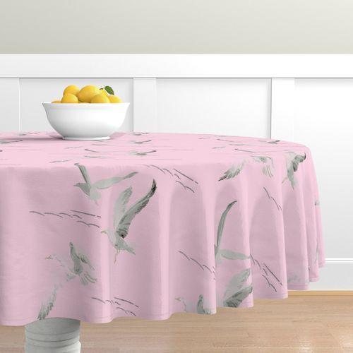 Gregorious Gulls Pink Round Table Cloth on Lilly