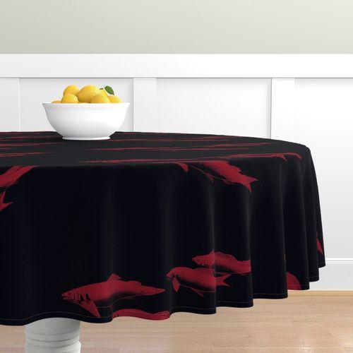 Chiba Bay Black, Red Round Table Cloth on Lilly 