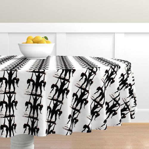 Swim Time  Black, White Round Table Cloth on Lilly 