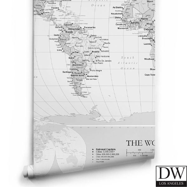 World Map - Grey Scale (colourway) Small Mural by Retro Walls