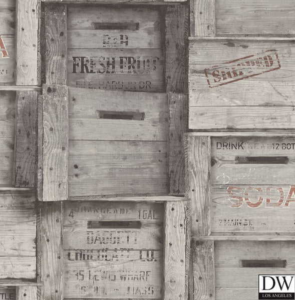 Wood Crates Grey Distressed Wood Wallpaper