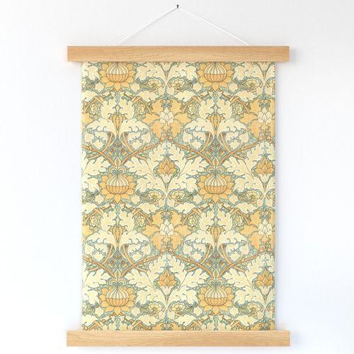 Saint James Growing Damask Green, Cream Wall Art