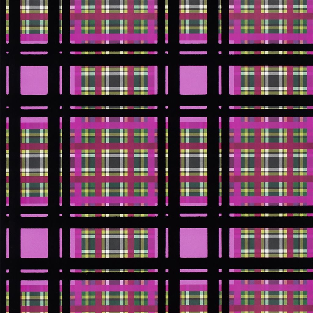 Chennai Flock Velvet Plaid Fuschia Pink Wallpaper | Designers Guild