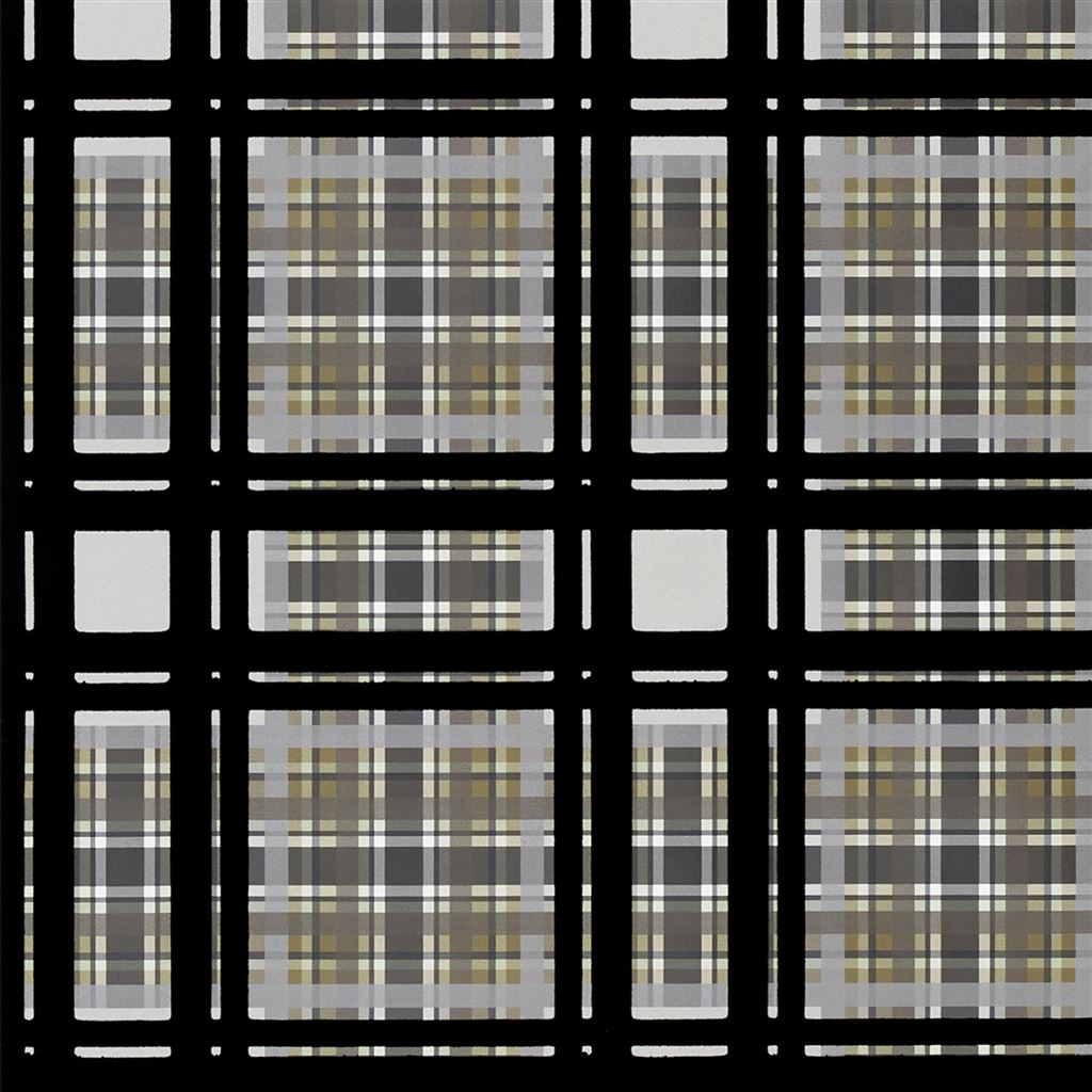 Chennai Flock Velvet Plaid Birch Black  