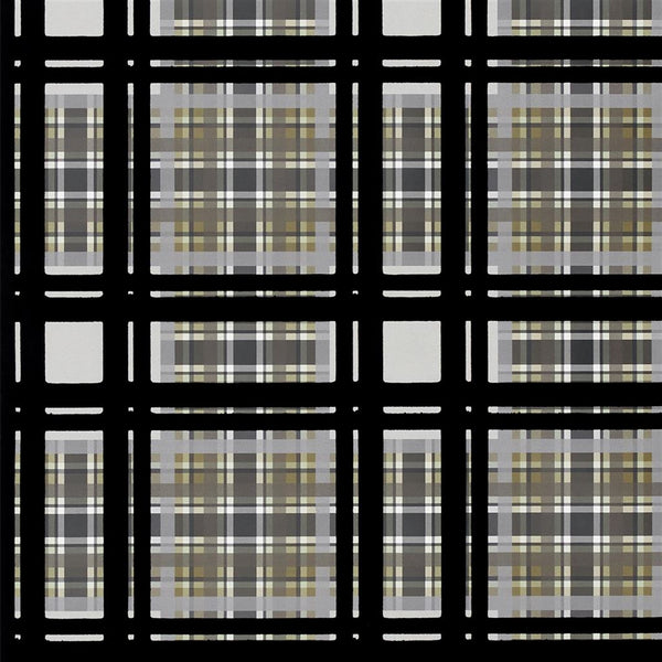 Chennai Flock Velvet Plaid Birch Black  