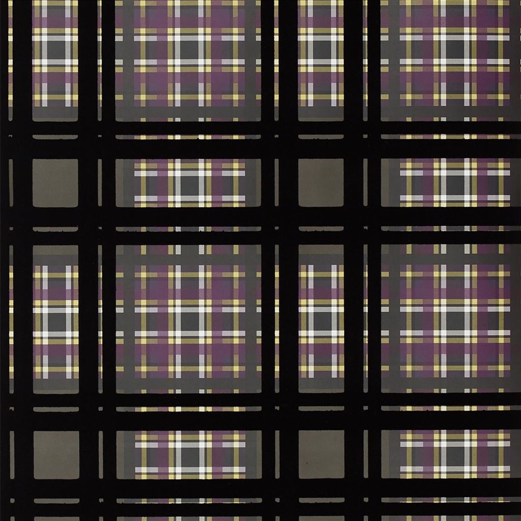Chennai Flock Velvet Plaid Chocolate Wallpaper | Designers Guild