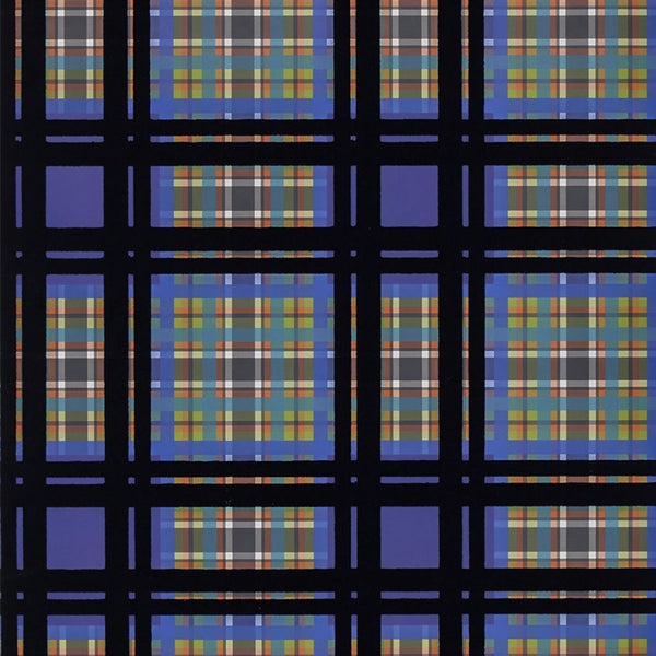 Chennai Flock Velvet Plaid Cobalt Blue | Designers Guild