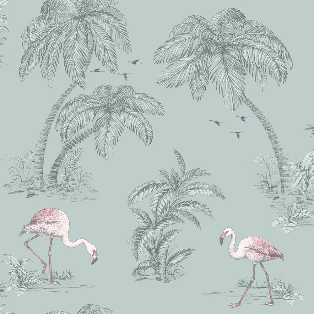 Flattering Flamingo Wallpaper Light Blue