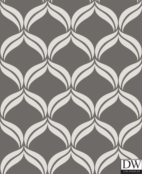 Petals Grey Ogee Wallpaper