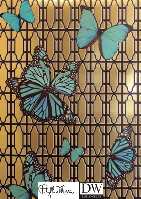 Beverly Butterflies on Grille Lattice - Turquoise Blue  Blue on