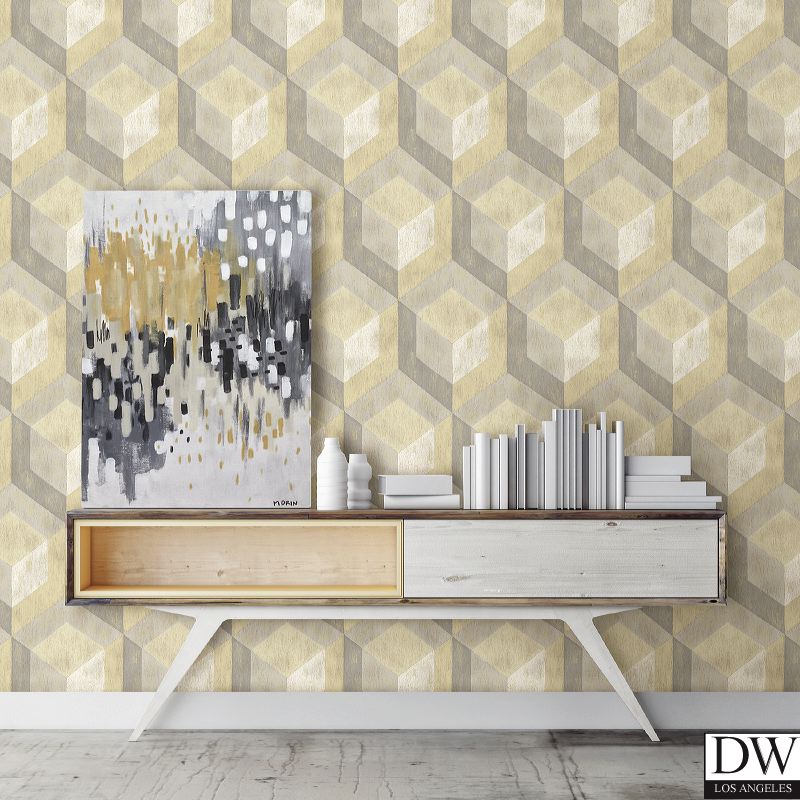 Rustic Wood Tile Honey Geometric Wallpaper