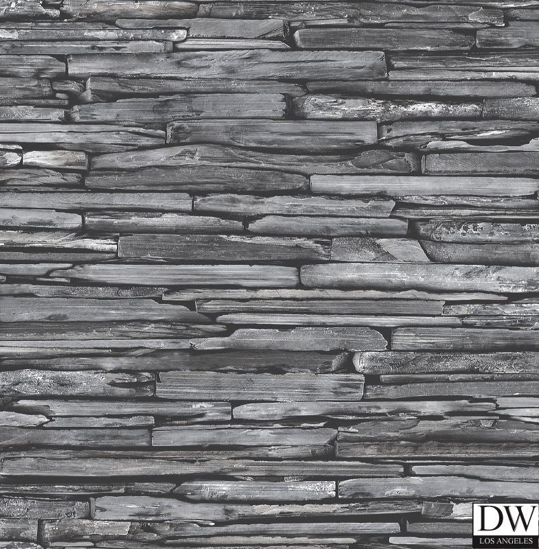 Stacked Slate Charcoal Industrial Wallpaper