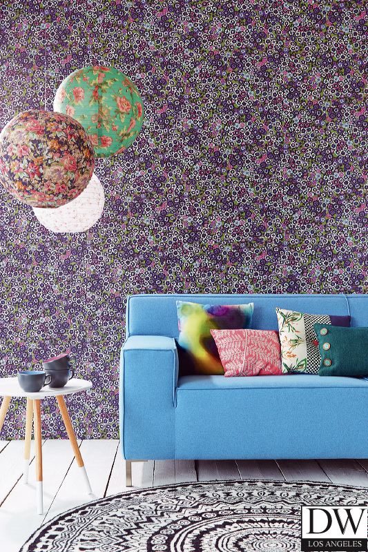 Lantana Grass Bohemian Floral Wallpaper