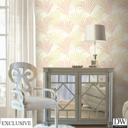 Country Club Peach Palm Wallpaper (Room Setting)
