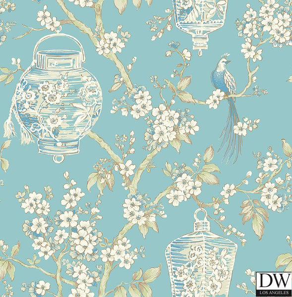 Serenity Turquoise Lanterns Wallpaper