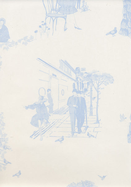 Promenade - City Toile de Joi Wallpaper -Wedgewood Blue