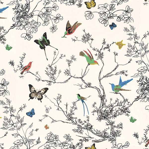 Birds & Butterflies - Multi On White | Schumacher by Schumacher