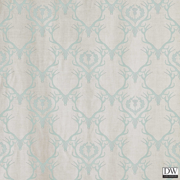 Deer Damask Fabric - Duck Egg Blue