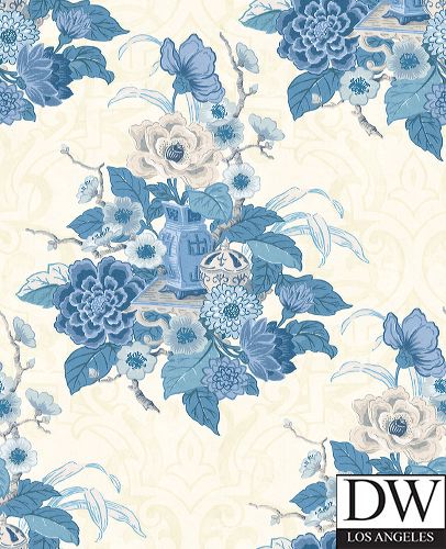 Kamome Island Japanese Floral Damask | Architectural Wallcoverings
