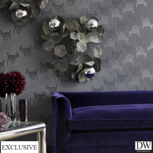 Zebra Charcoal Wallcovering (Room Setting)