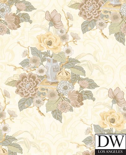 Kamome Island Japanese Floral Damask | Architectural Wallcoverings